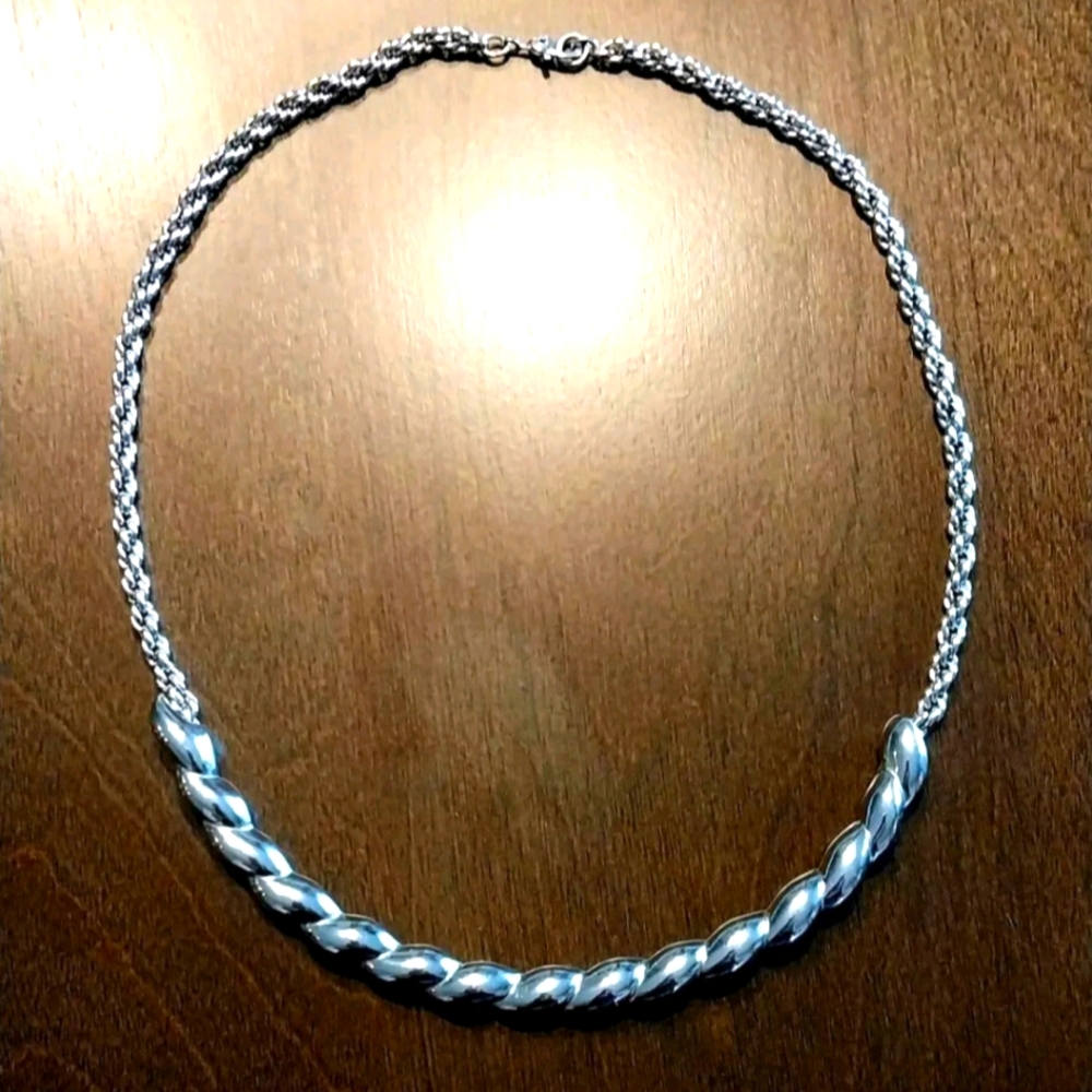 Monet Silver Tone Necklace Choker Collar Vintage Signed